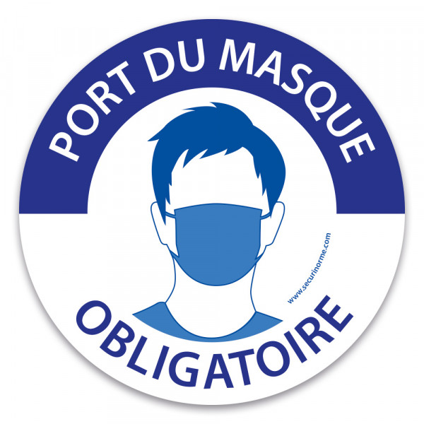pictogramme port du masque obligatoire bleu et blanc